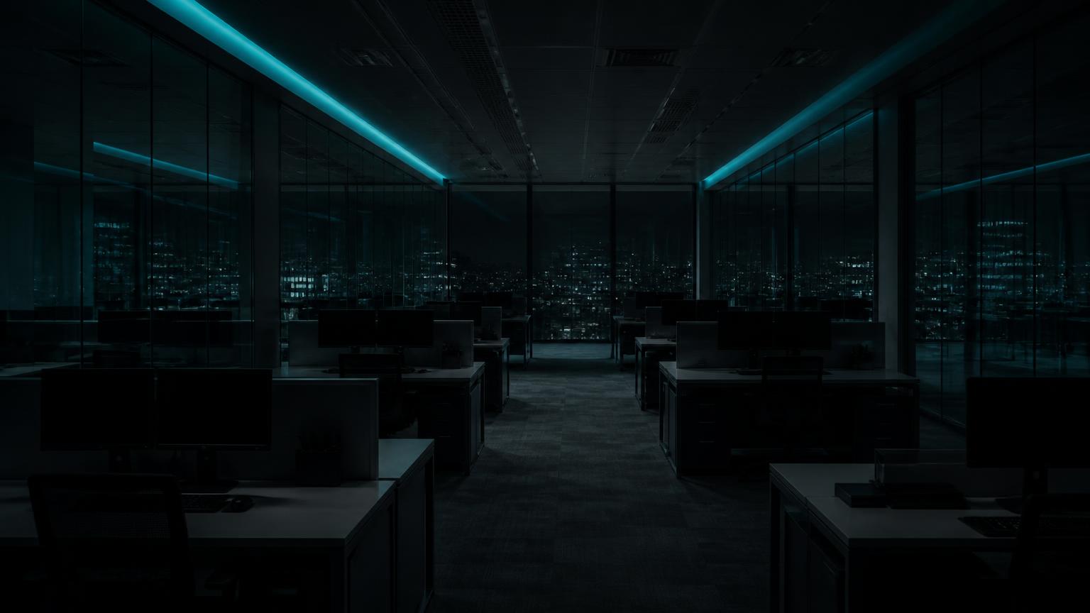 An empty carrier underwriting floor at night