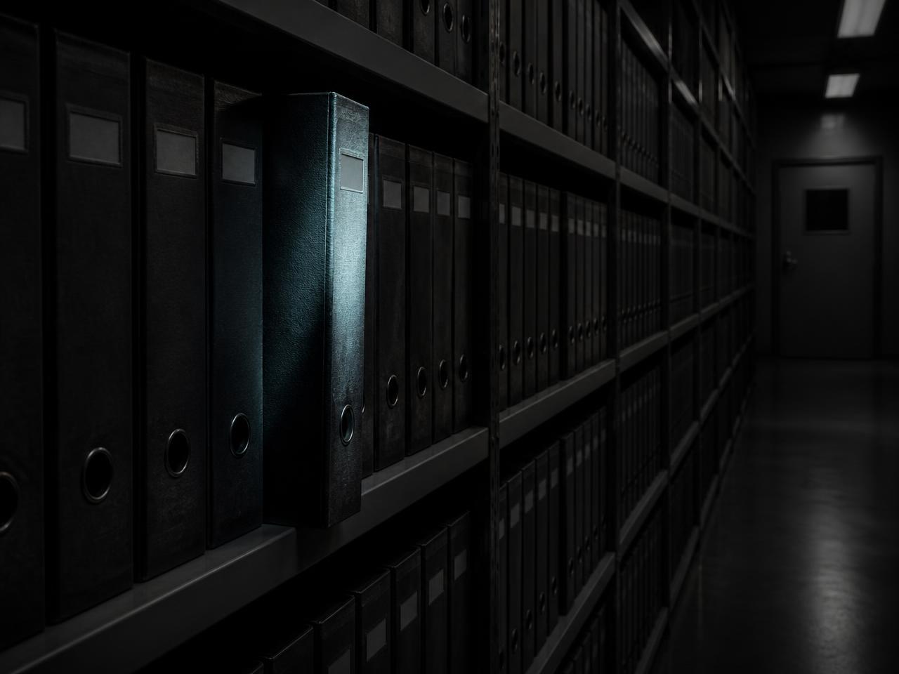 A shelf of numbered record binders in a secure archive
